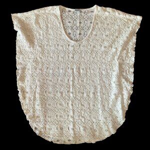 Dream Beach Kaftan Oversized Lagenlook Lace Sheer Sleeveless Top Vintage XL